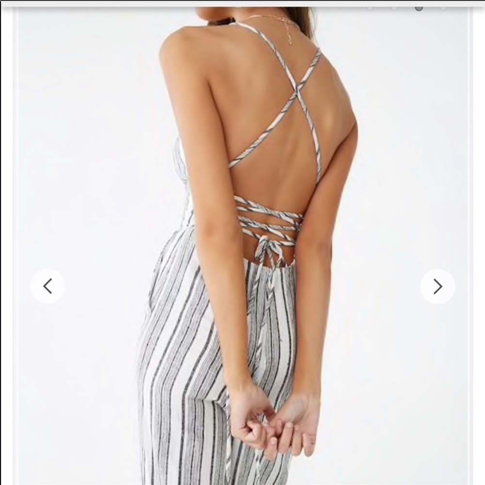 Striped Linen Backless Jumpsuit Forever 21♥️
